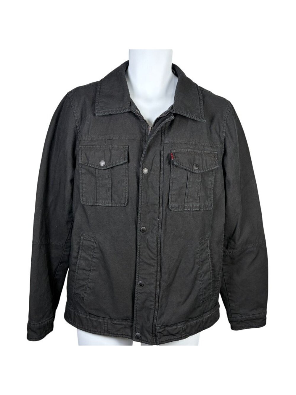 Levi Strauss Black Denim Jean Jacket Mens S Quilted Lining Trucker Workwear